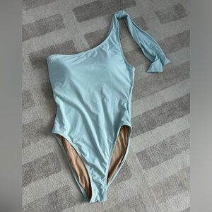 J.Crew Bow-Tie One-Shoulder One-Piece Swimsuit Light Blue (Size 12)